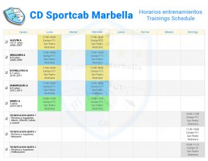 CD Sportcab Marbella - Horario-Entrenamientos
